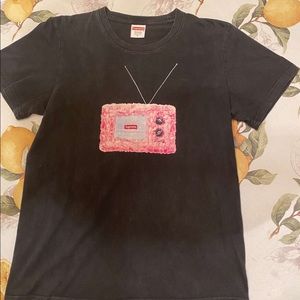 Supreme Pink Fuzzy TV Tee Shirt Black Size Small